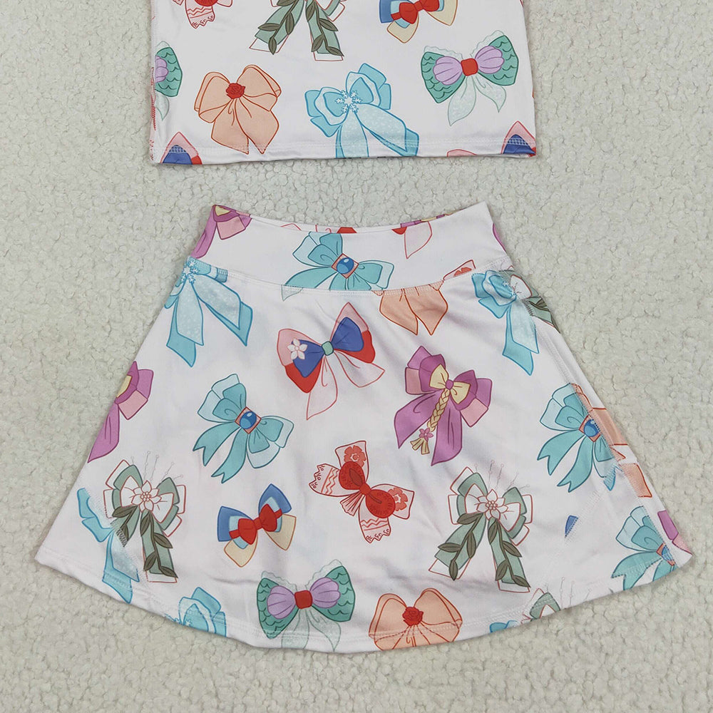 8.25 GSD2046 RTS NO MOQ Baby Girls Summer Yoga Outfits baby girl clothes yoga bow sleeveless skirts dress