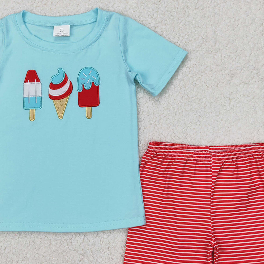 5.16 BSSO1269 RTS NO MOQ Short sleeves popsicle top stripe shorts boys 4th of july set