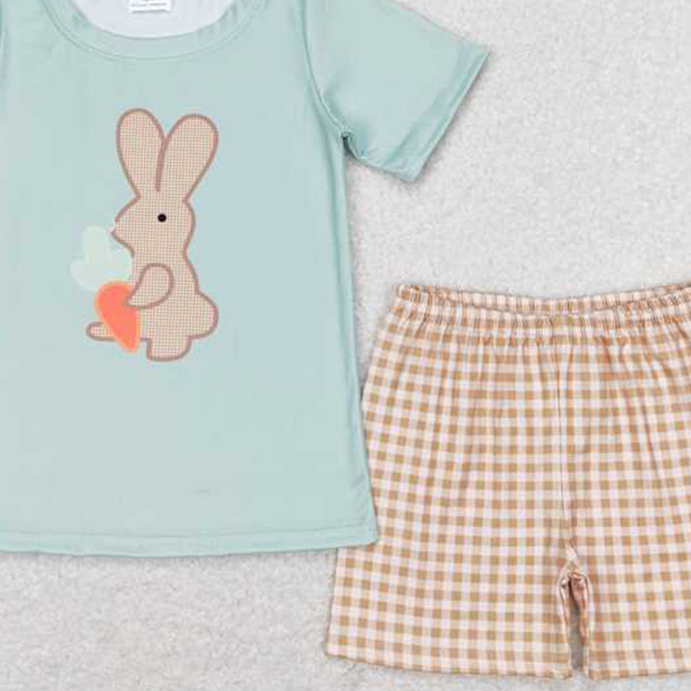 BSSO0407 RTS NO MOQ Carrot bunny top plaid shorts boys easter outfits