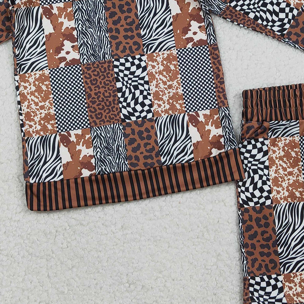 1.28 RTS NO MOQ （In stock）GLS0079 Baby Girls Leopard Cow Print Checked Top Shorts Western Clothes Sets