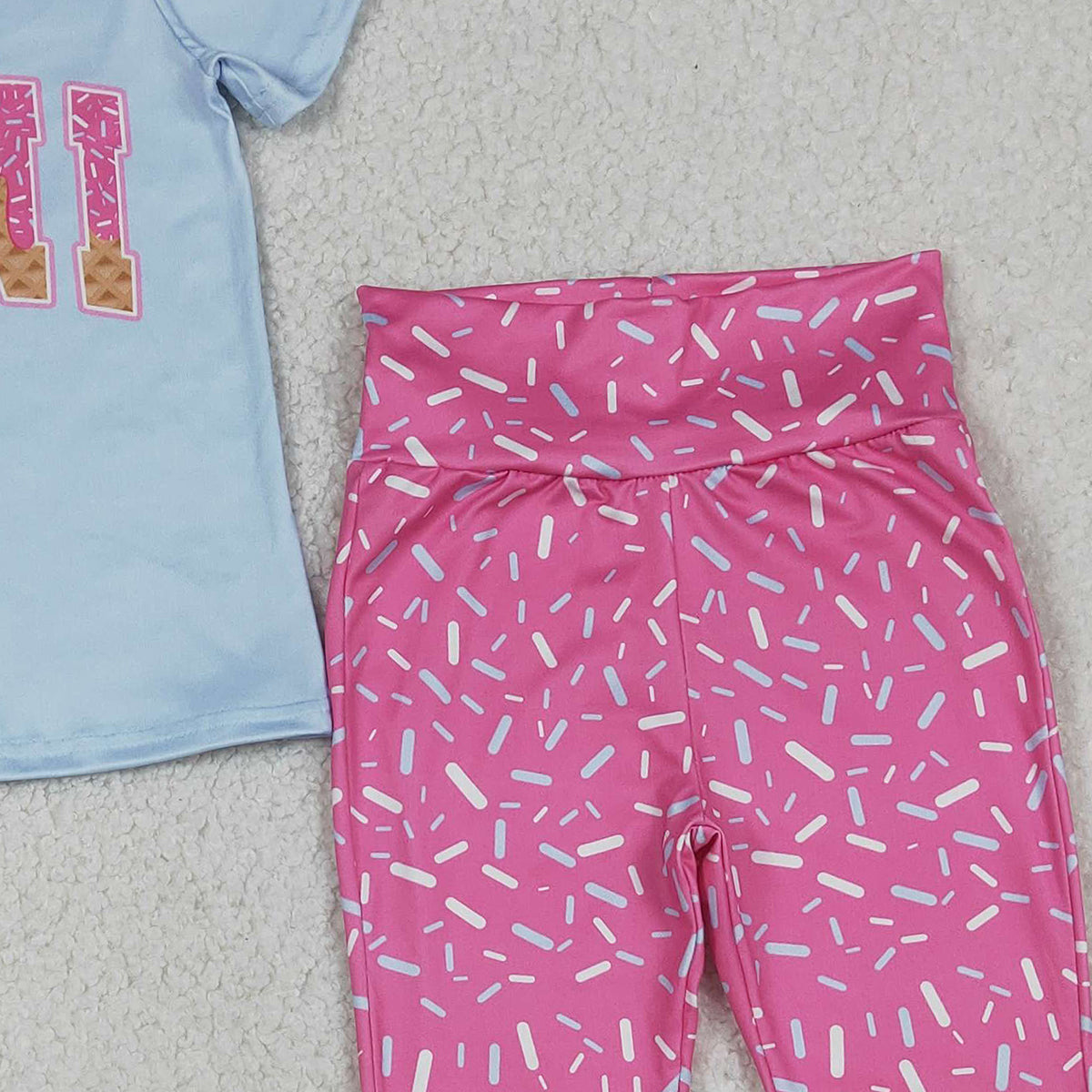 12.26 RTS NO MOQ （In stock）GSPO2107 Baby Girls Sprinkle Drip Mini Bows Top Bell Bottom Pants Clothes Sets