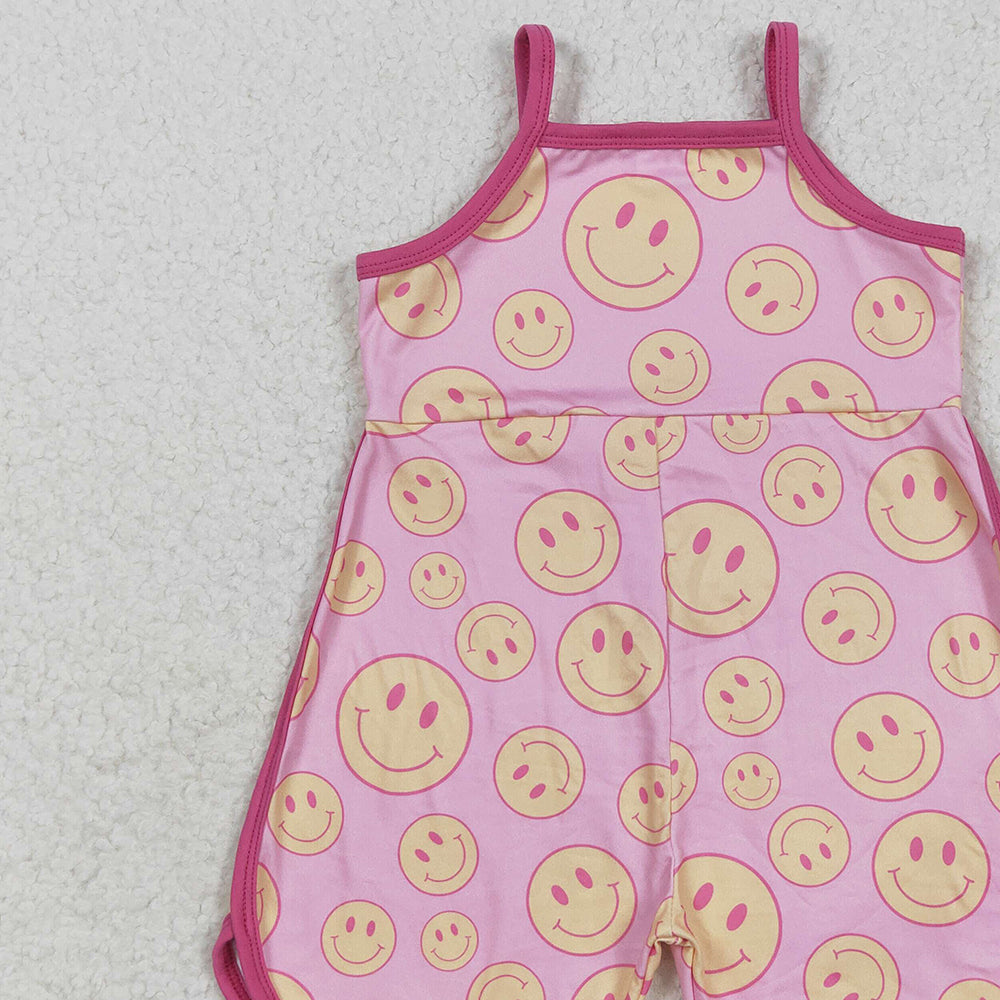 7.06 SR3083 RTS NO MOQ Baby Girls Summer Jumpsuits Baby Girls Pink Strap Smiles Pockets Jumpsuits