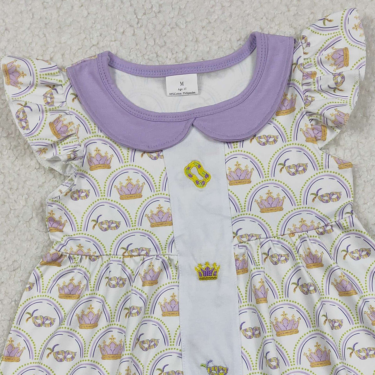 1.6 RTS NO MOQ （In stock）GSD2891 Embroidery Crowns Masks Baby Girls Mardigras Collar Checked Knee Length Dresses