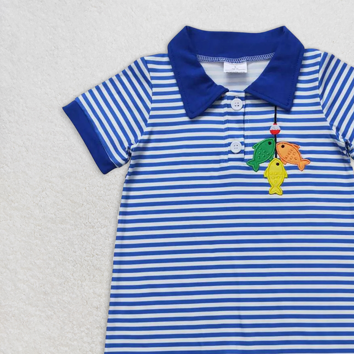 SR1045 RTS NO MOQ Baby Boys Summer Rompers Baby Boys Fishing Blue Stripes Sibling Brother Summer Clothes Sets