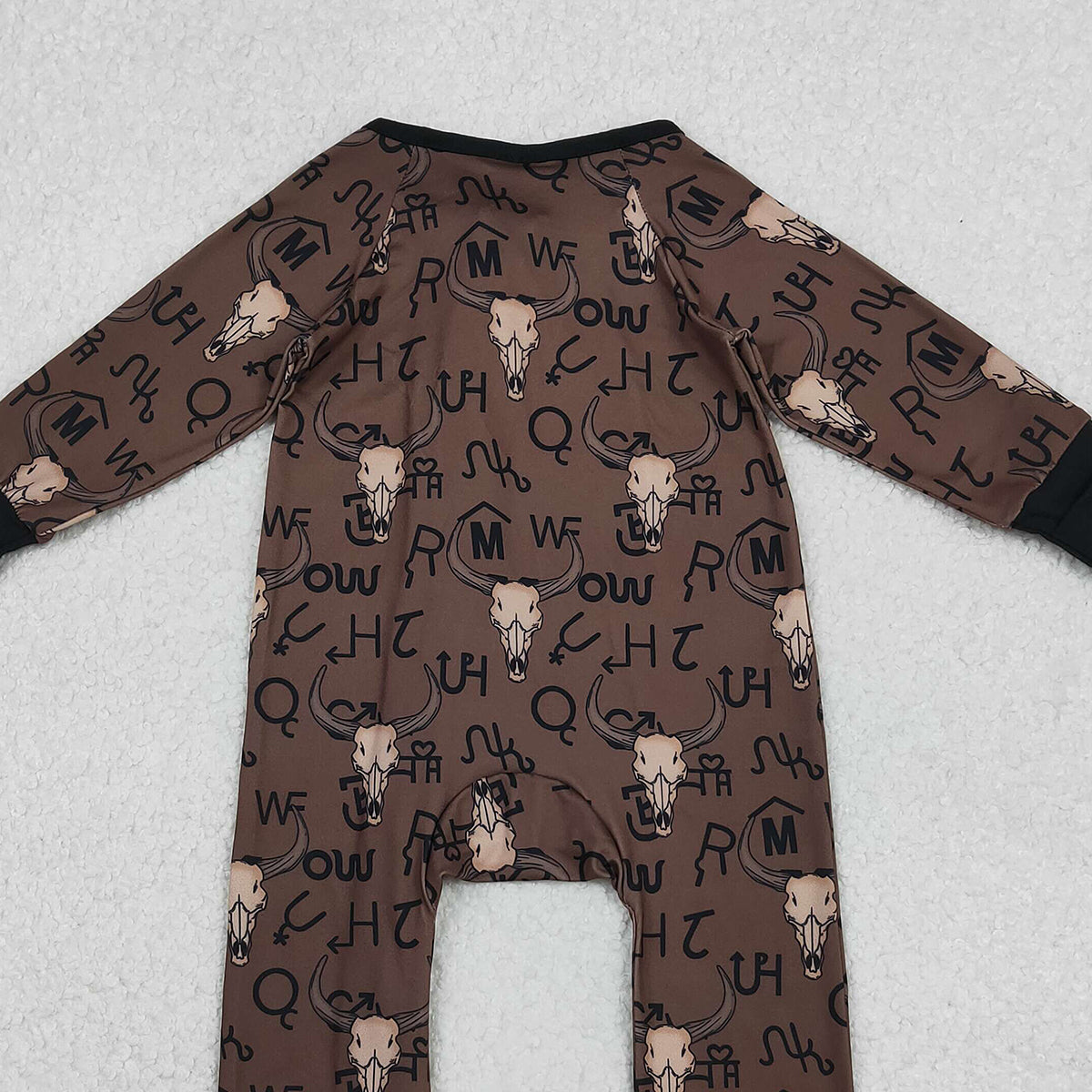 11.8 RTS NO MOQ （In stock）LR2591 Baby Boys Winter Rompers Baby Boys Brown Bull Skulls Western Two Way Zipper Convertible Rompers