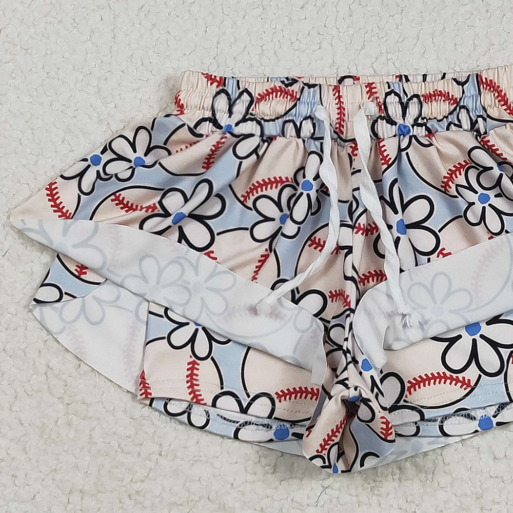 7.16  SS0581 RTS NO MOQ Baby Girls Summer Shorts Baby Girls Football Flowers Summer Shorts Bottoms