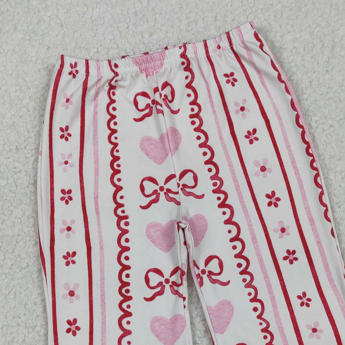 10.29 RTS NO MOQ （In stock）P0894 Baby Girls Bows Hearts Flowers Stripe Valentine Flare Pants Bottom