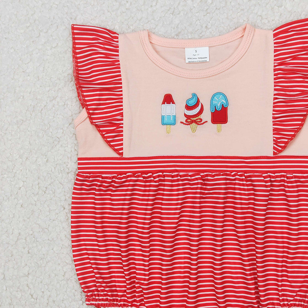 SR2635RTS NO MOQ Baby Girls Summer Romper Red Stripe Popsicle Design Cute Infant Outfit for Warm Weather