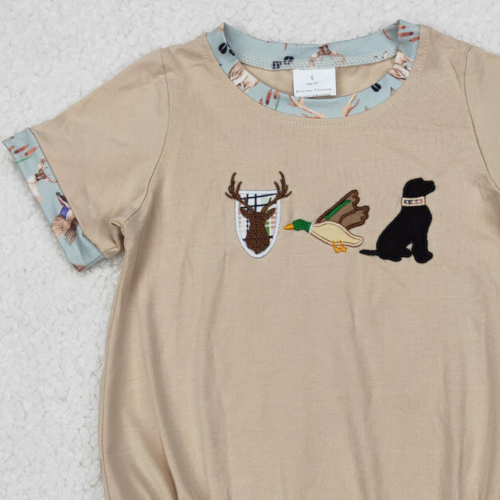 USA Shop (in stock) SR2338 Short sleeves deer duck dog baby boy romper