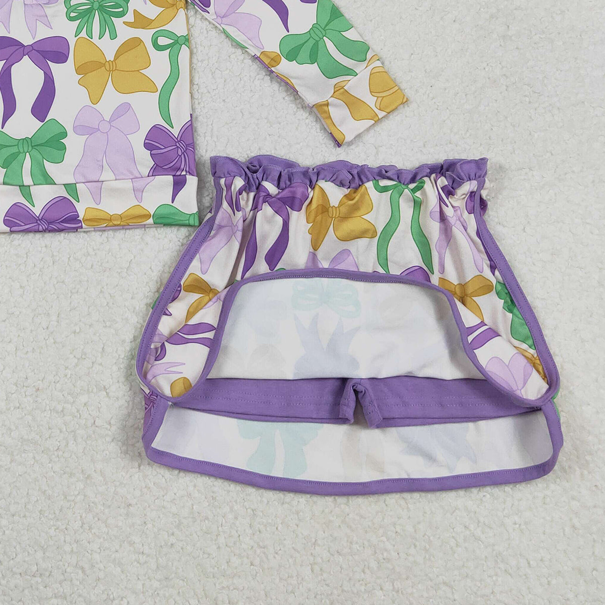 11.12 RTS NO MOQ （In stock）GLD1333 Baby Girls Mardigras Bows Zipper Pullover Skirt Shorts Clothes Sets