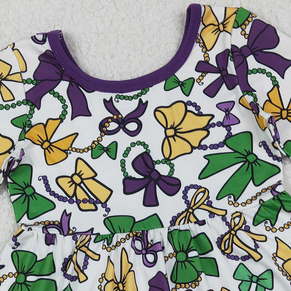 10.10 RTS NO MOQ （In stock）GLD1320 Baby Girls Winter Dress Baby Girls Mardigras Bows Masks Ruffle Knee Length Dresses