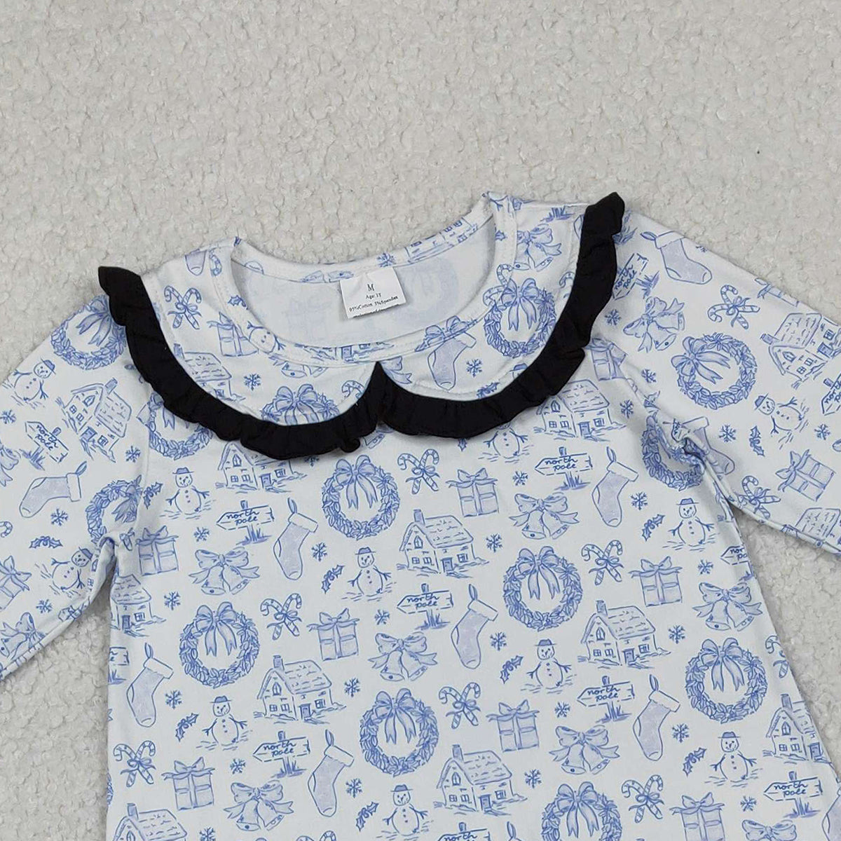 11.1 RTS NO MOQ （In stock）GLD1346 Baby Girls Winter Dress Baby Girls Snowmen Holly Christmas Collar Knee Length Dresses