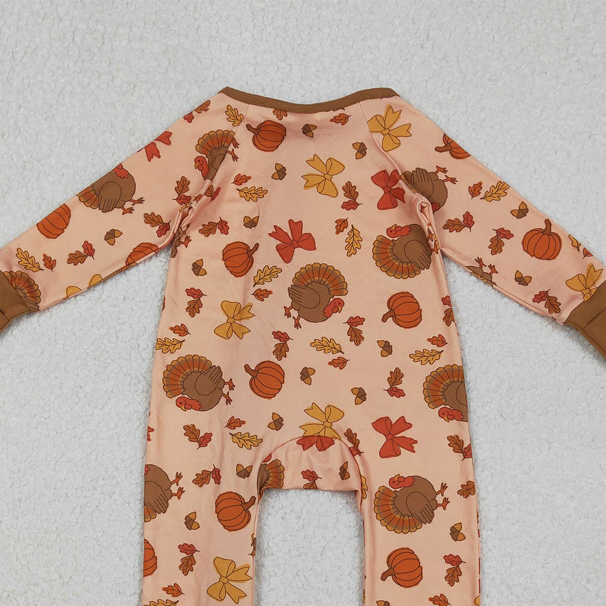 10.27 RTS NO MOQ （In stock）LR2689 Baby Boys Winter Rompers Baby Boys Bows Turkey Pumpkins Thanksgiving Two Way Zip Convertible Rompers