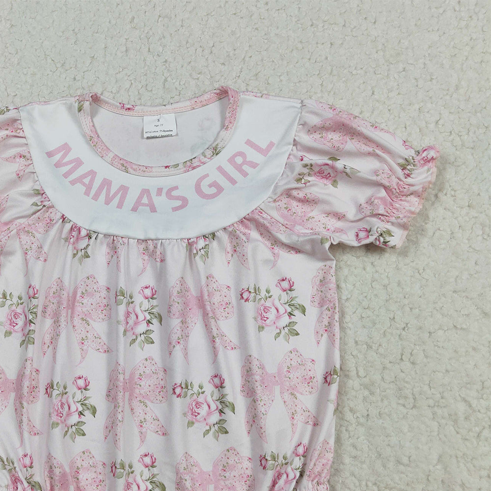 RTS NO MOQ （In stock）SR3087  Baby Girls Summer Rompers Baby Girls Pink Bows Flowers Mama's Girl Ruffle Rompers
