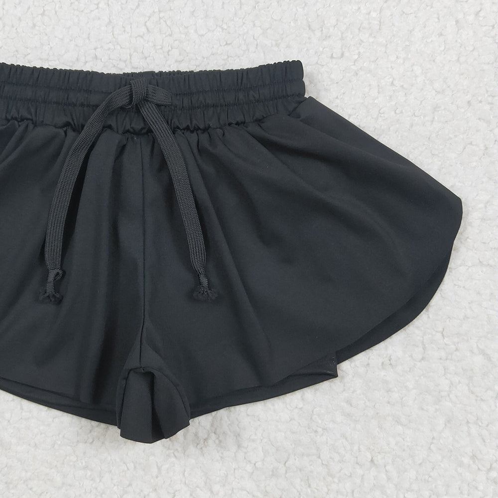 USA Shop (in stock)  SS0551RTS NO MOQ Baby Girls Summer Yoga Shorts Baby Girls Black Yoga Skort Shorts Bottoms