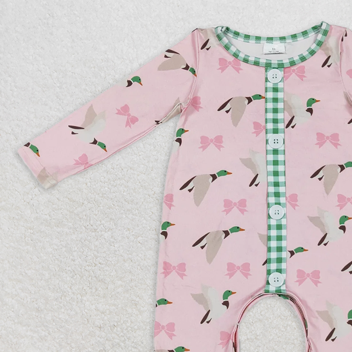 LR1689RTS NO MOQ Baby Girls Winter Rompers Green plaid ruffle duck bow baby girls romper