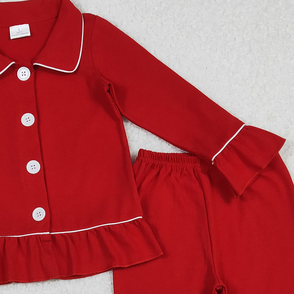 RTS NO MOQ （In stock）GLP2789 Baby Girls Winter Outfits red color cotton Christmas pajamas pants clothes sets