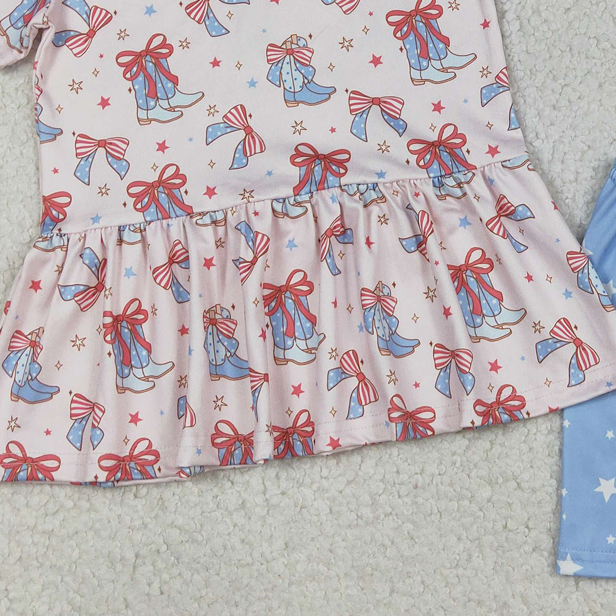 12.12 RTS NO MOQ （In stock）GSSO2837 Baby Girls Bows Boots Stars Tunic Shorts Western July 4th Clothes Sets