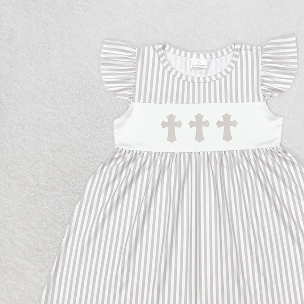 GSD0568  Cross brown and white striped flying sleeve dress