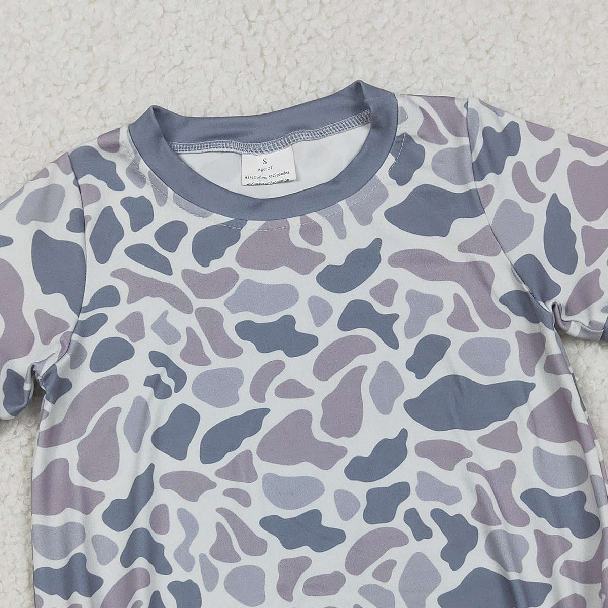 10.30 RTS NO MOQ （In stock） SR3243 Baby Boys Short Sleeve Grey Camo Southern Rompers