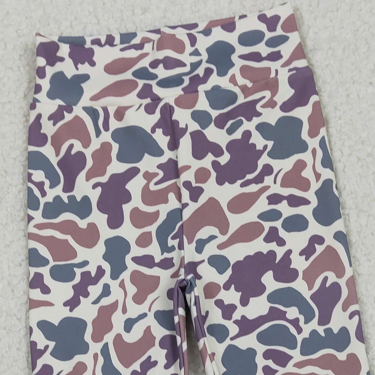 12.3 RTS NO MOQ （In stock）P0891 Baby Girls Lavender Camo Yoga Active Ruffle Bell Bottom Pants