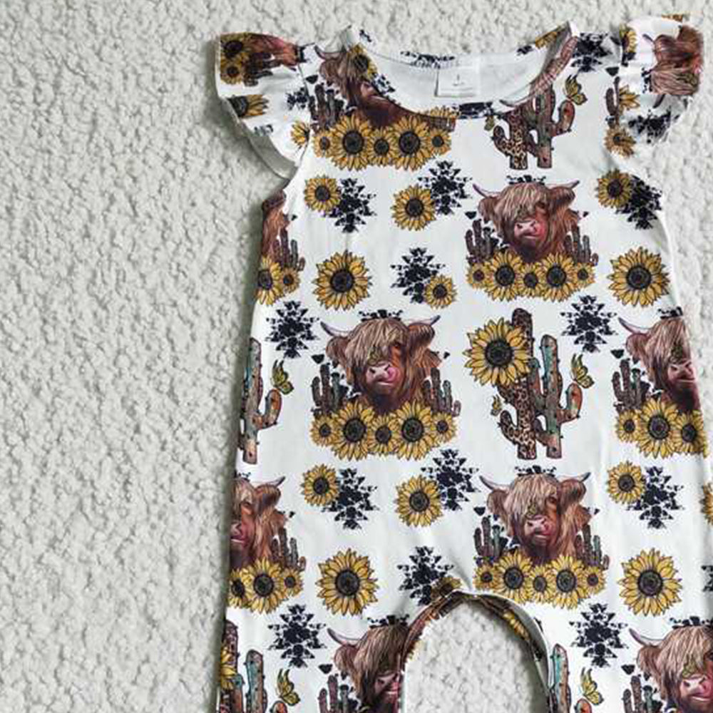 4.17 SR0048 RTS NO MOQ Highland cow sunflower baby kids romper