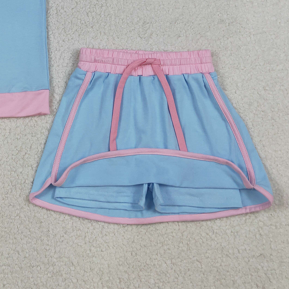 3.31 RTS NO MOQ （In stock）GSD3671 Light blue pink cotton top skirt kids girls summer outfits