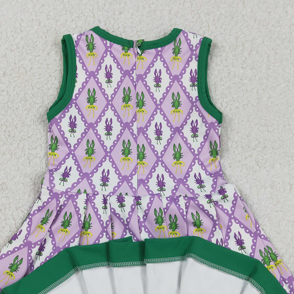 12.12 RTS NO MOQ （In stock）GSD2868 Baby Girls Mardigras Crayfishes Checked Back Zip Shorts Yoga Active Knee Length Dresses