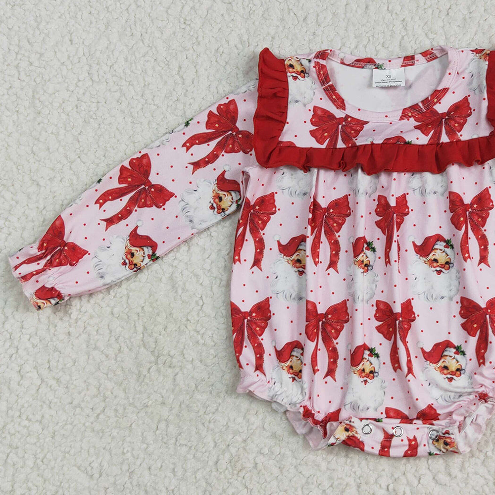 8.14 LR2210 RTS NO MOQ Baby Girls Winter Rompers Baby Girls Christmas Red Santa Bows Ruffle Rompers