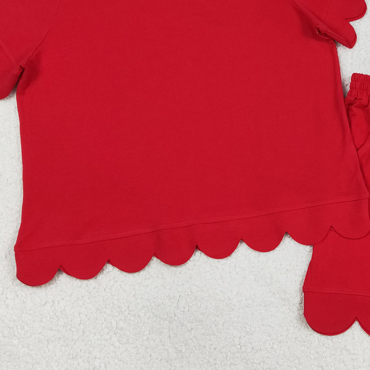 3.12 RTS NO MOQ （In stock）GSSO3205 Adult Women Red Shorts Sleeve Shirts Top Scallop Short Clothes Sets