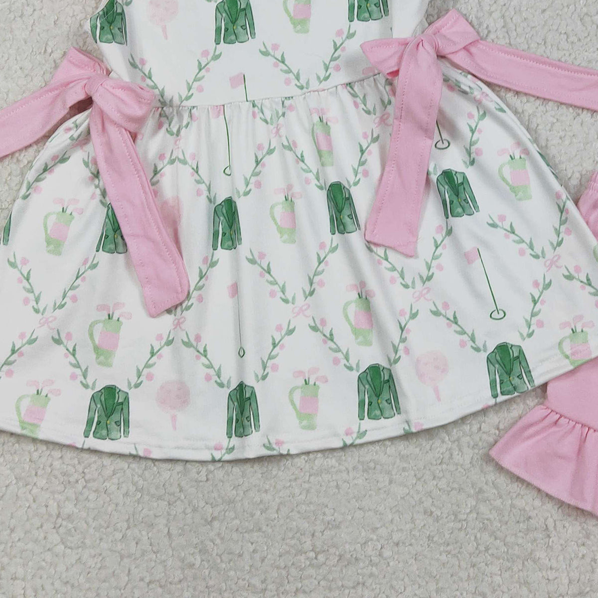 1.23 RTS NO MOQ （In stock）GSSO3063 Baby Girls Flowers Golf Checked Bows Tunic Ruffle Shorts Clothes Sets