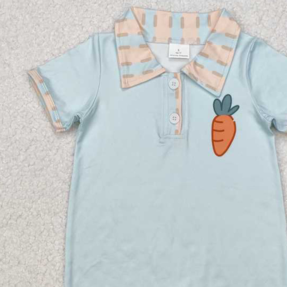 SR2226  RTS NO MOQShort sleeves carrot baby boys Easter polo romper
