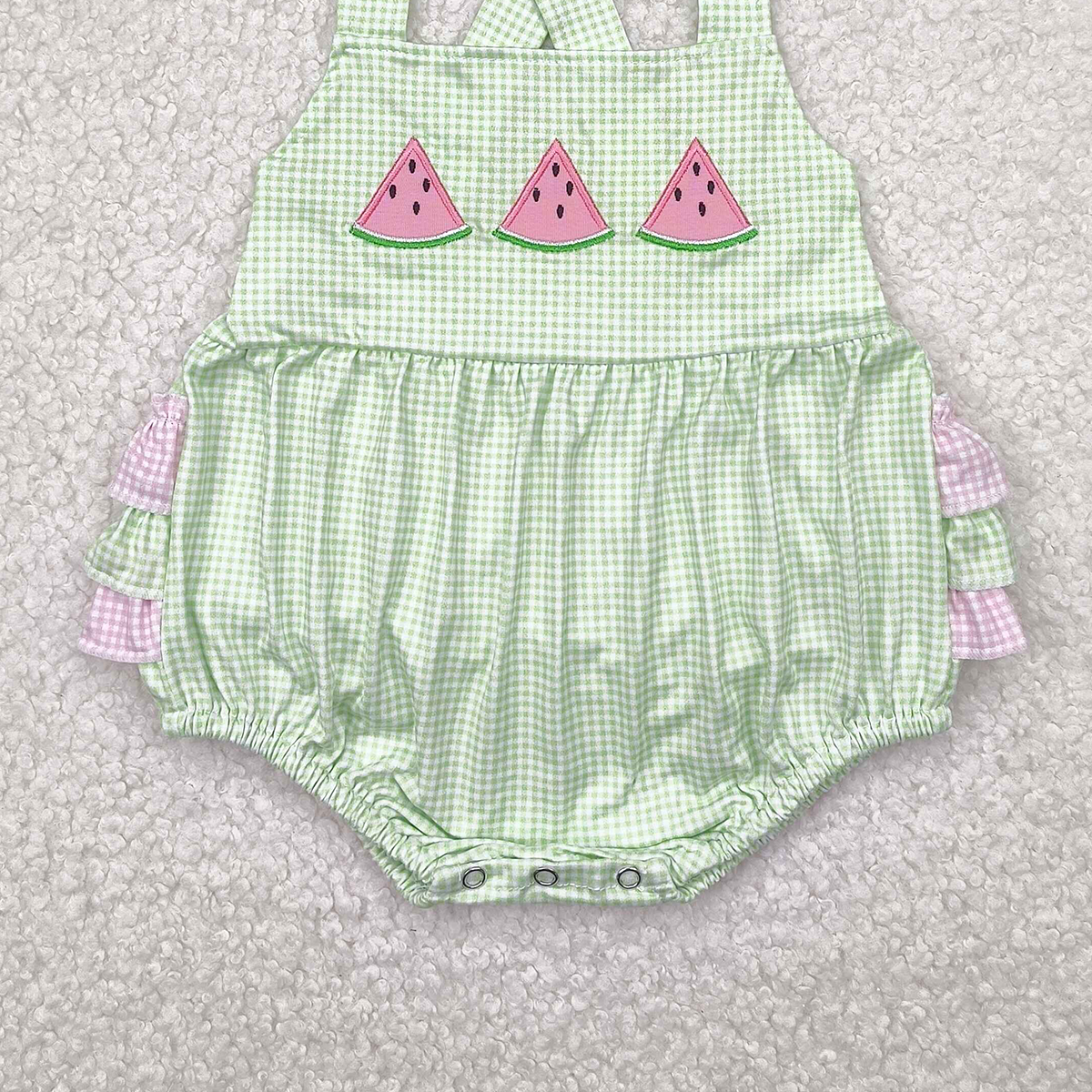 4.24 SR2764 RTS NO MOQ Baby Girls Summer Rompers  Flutter sleeves watermelon baby girls summer romper