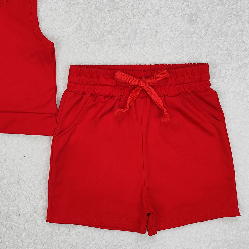 GSSO2131New Rts No Moq 8-9 Days By Air Arrived it Sleeveless red top pockets shorts girls active wear clothes