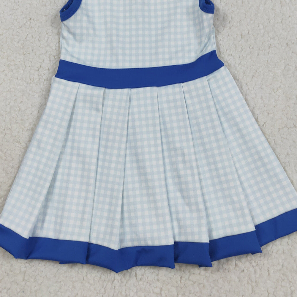 RTS NO MOQ （In stock）GSD2759 Baby Girls Yoga Dress Baby Girls Blue Plaid Zipper Shorts Yoga Active Knee Length Dresses