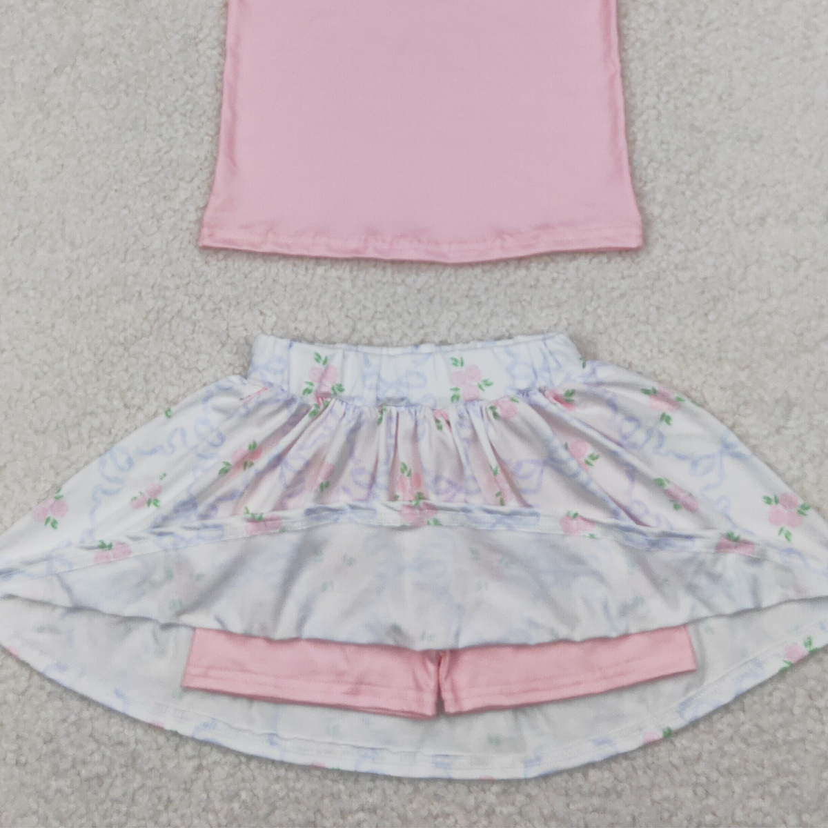 4.09 GSD2298 RTS NO MOQ Baby Girls Skirt Sets Baby Girls Summer Outfits Flutter sleeves floral bow top skirt kids girls clothes