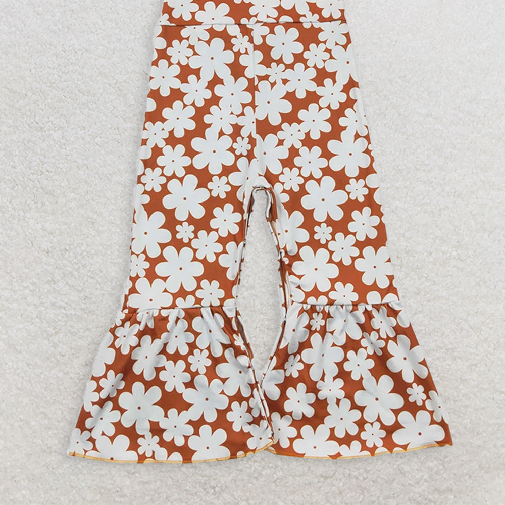 USA Shop (in stock)SR0315 RTS NO MOQ Baby Girls Summer Jumpsuits Baby Girls Flowers Strap Bell Bottom Jumpsuits
