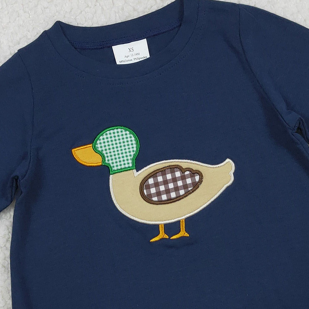 RTS NO MOQ （In stock）LR2436 Baby Boys Winter Rompers Navy Long Sleeves Duck Hunting Romper for Baby Boy
