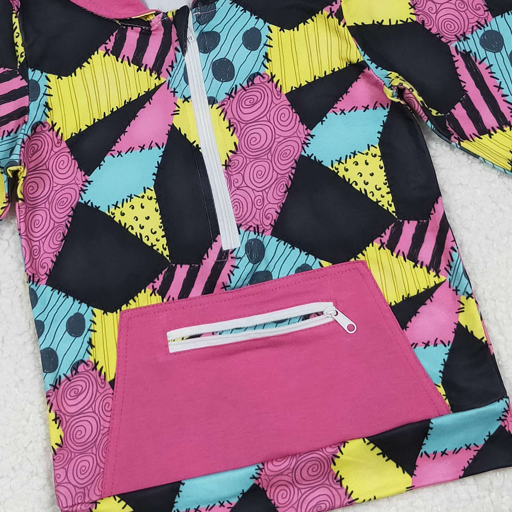 RTS NO MOQ （In stock）GT1137 Baby Girls Long Sleeve Tops Baby Girls Colorful Aztec Pocket Zipper Western Hoodies