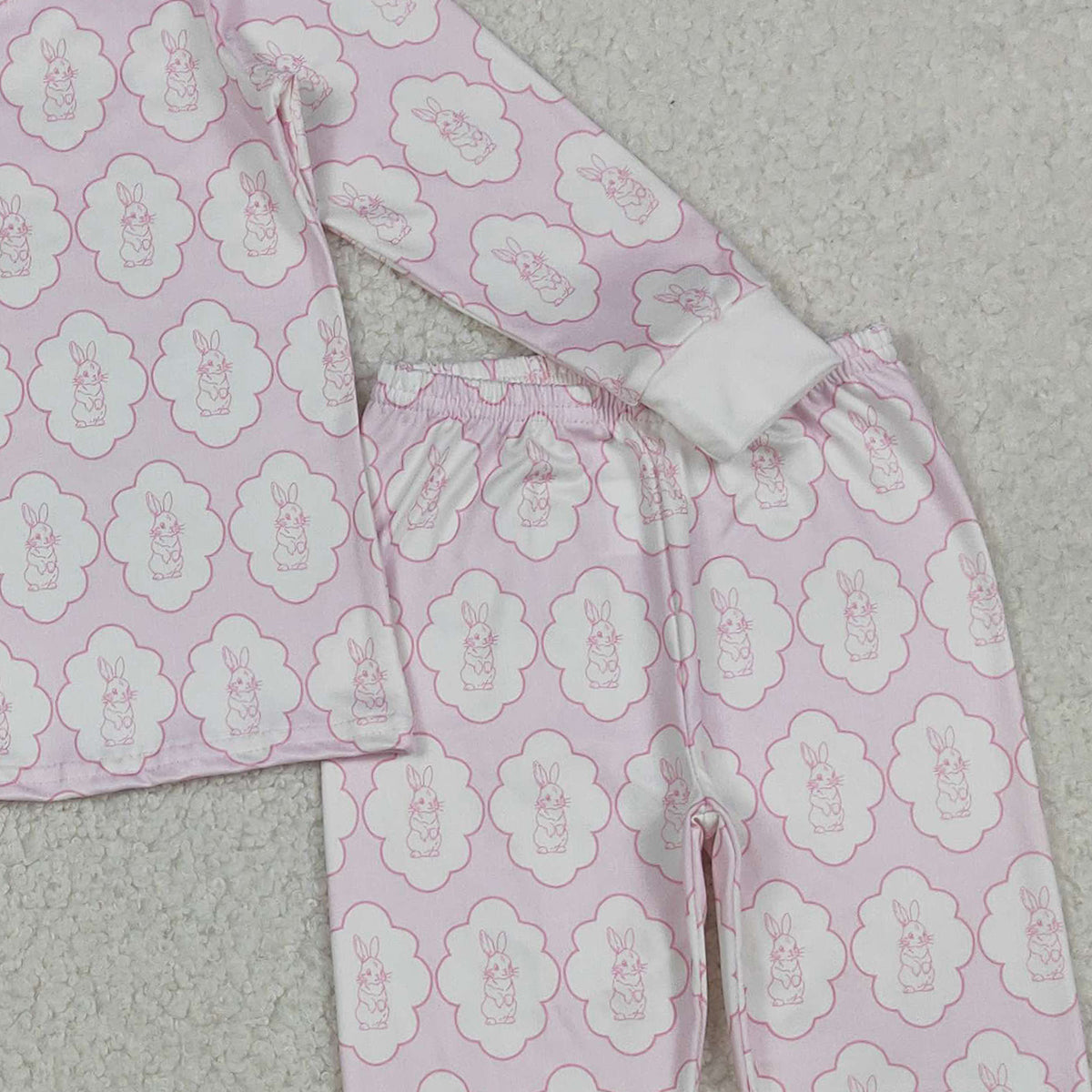 12.4 RTS NO MOQ （In stock）GLP3067 Baby Girls Pink Rabbits Eggs Checked Top Pants Easter Pajamas Sets