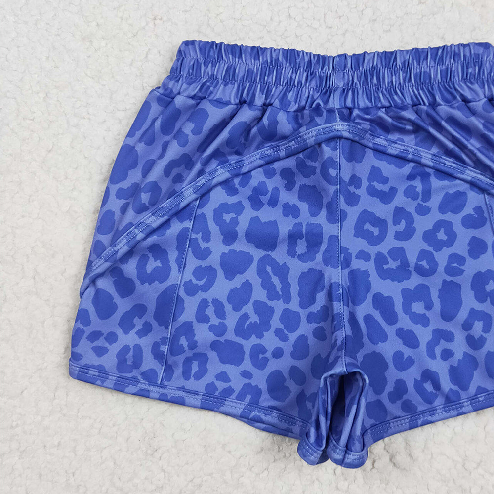 5.01 SS0466RTS NO MOQ Baby Girls Summer Shorts  Blue leopard kids girls summer shorts