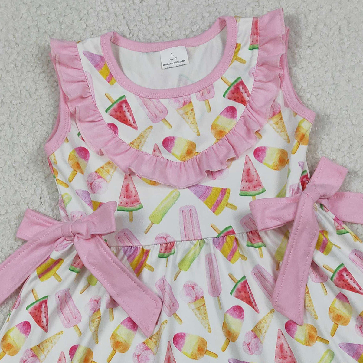 1.15 RTS NO MOQ （In stock）GSD3470 Baby Girls Colorful Popsicle Ice Creams Ruffle Knee length Dresses
