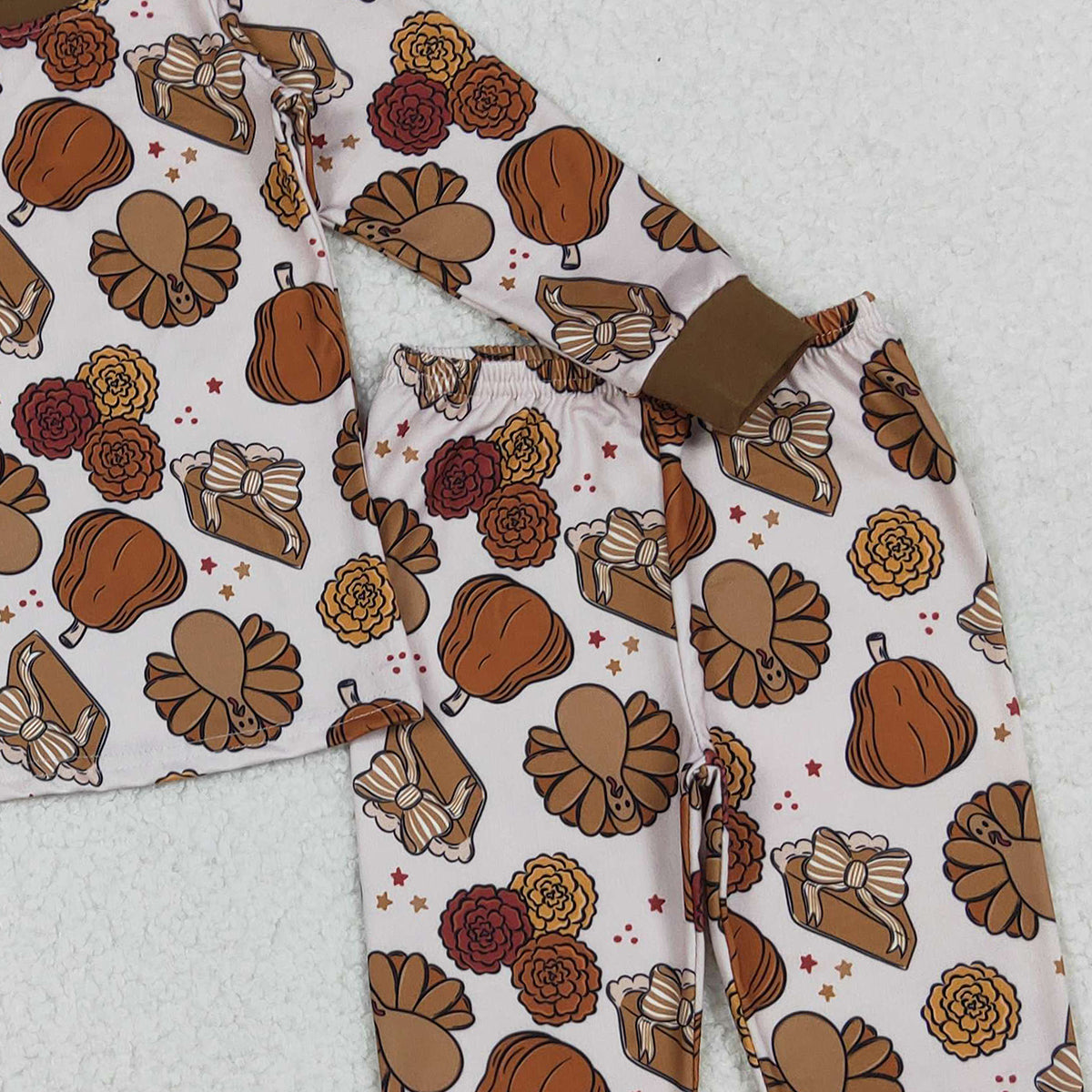 10.18 RTS NO MOQ （In stock）GLP2884 Baby Girls Pie Turkey Pumpkins Pant Thanksgiving Pajamas Sets