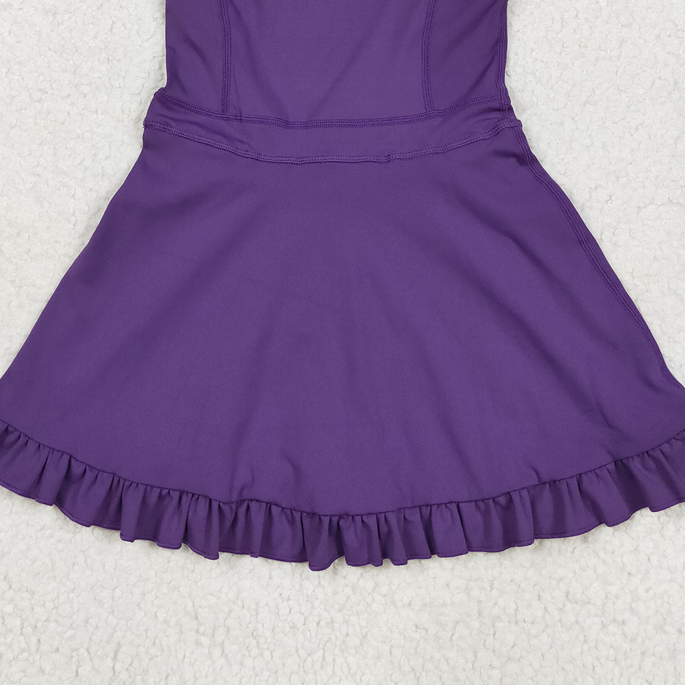 USA Shop (in stock) S0554RTS NO MOQ Baby Girls Summer Yoga Dress Purple straps ruffle baby girls summer active wear