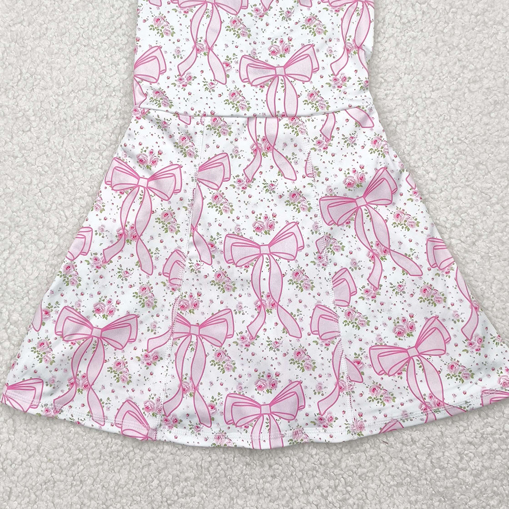 GSD2199RTS NO MOQ Baby Girls Summer Yoga Dress Kids Girls Sleeveless Pink Floral Bow Athletic Dresses - Soft Comfortable Lightweight Clothing for Active Girls