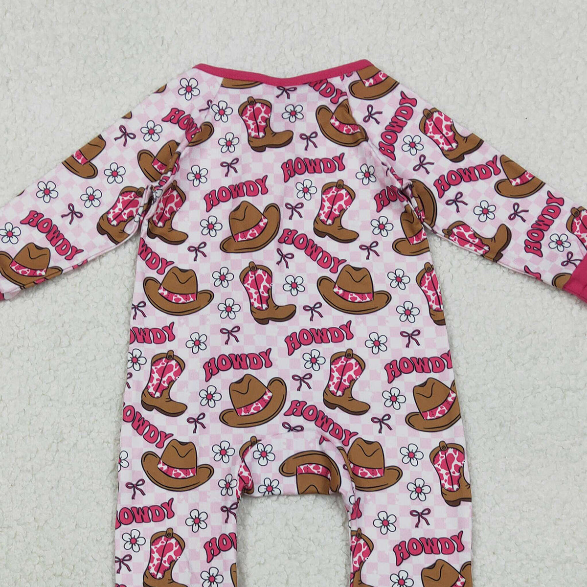 11.4 RTS NO MOQ （In stock）LR2516 Baby Girls Winter Rompers Baby Girls Western Howdy Boots Two Way Zip Convertible Rompers