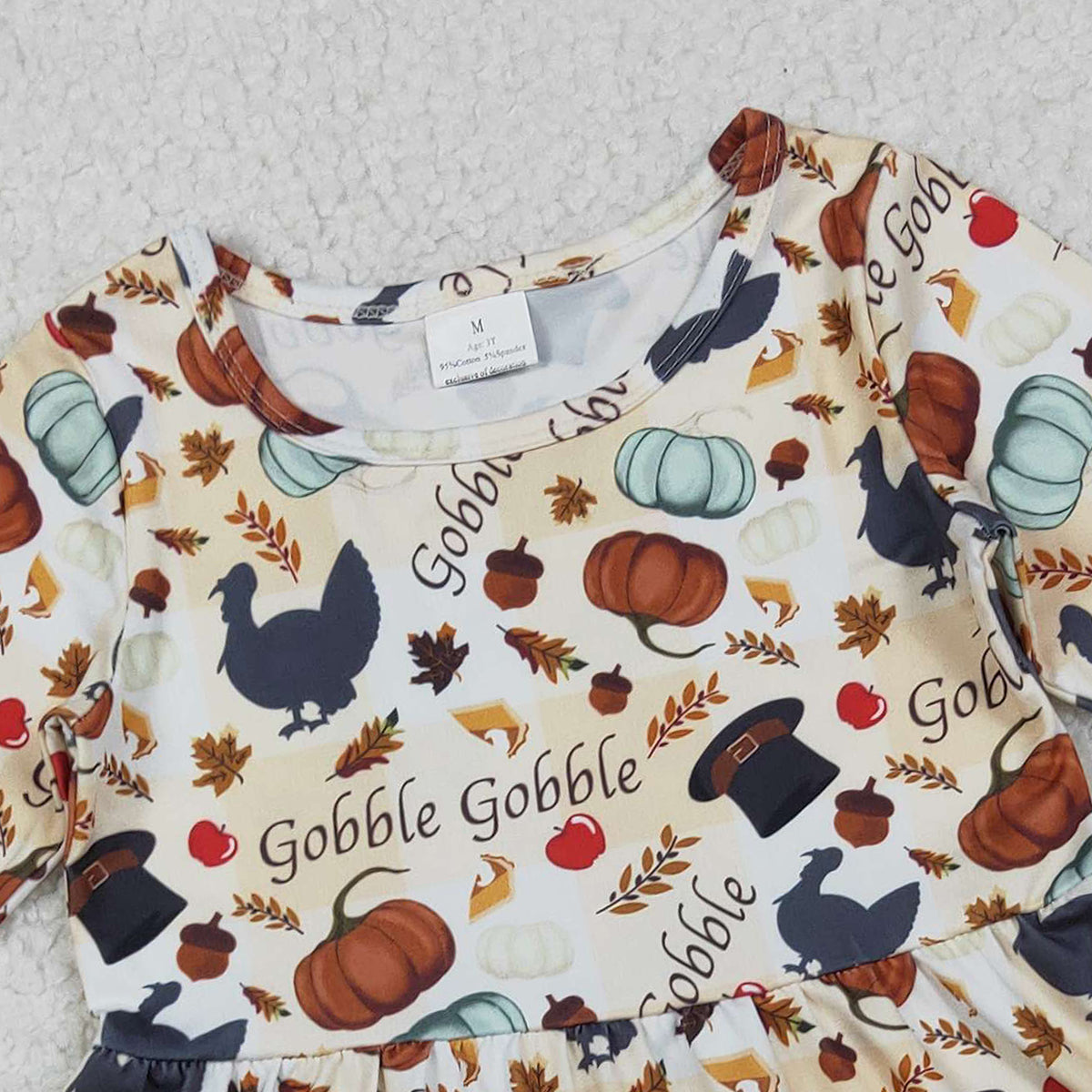 10.14 RTS NO MOQ （In stock）GLD0789 Baby Girls Winter Dress Baby Girls Thanksgiving Turkey Pumpkins Ruffle Knee Length Dresses