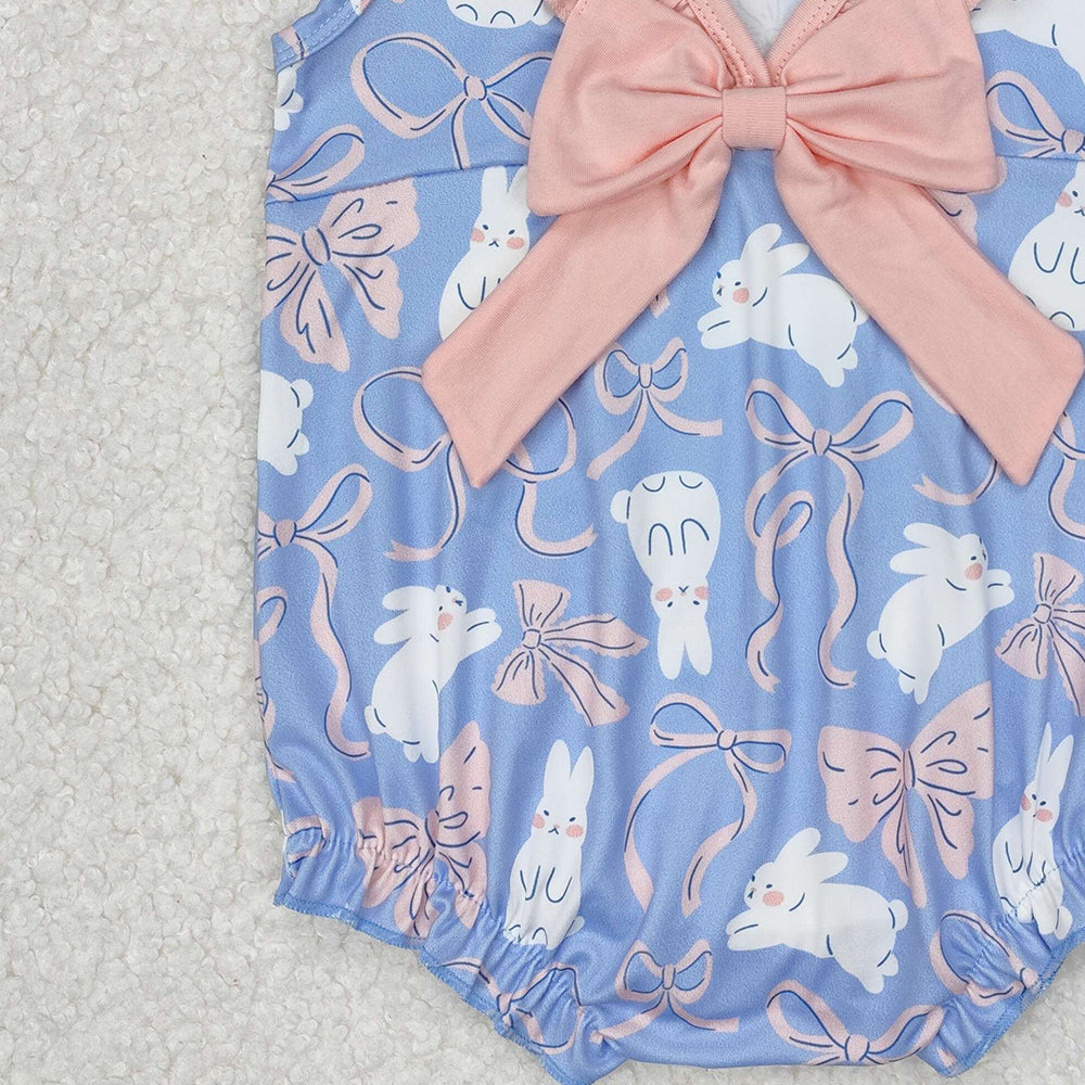 SR2583Baby Girls Sleeveless Ruffle Bunny Bow Romper Easter Outfit Spring Summer Casual Comfortable Clothes for Infants