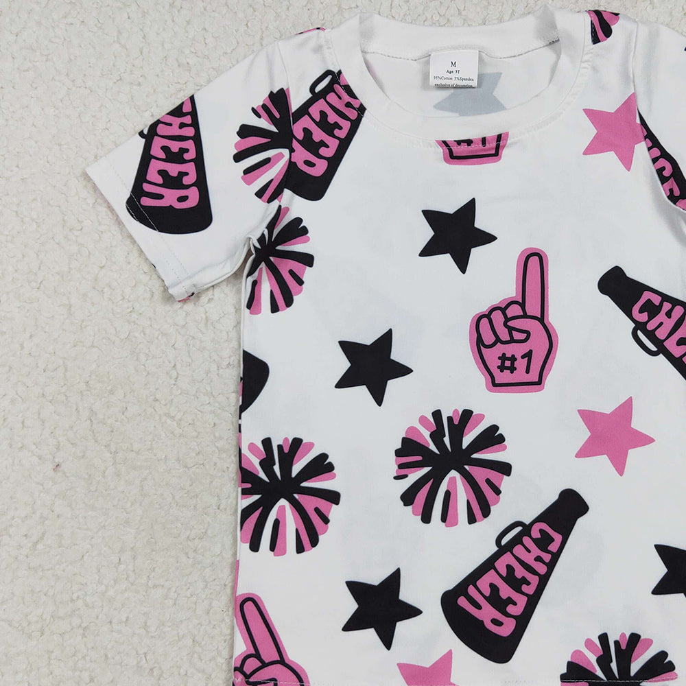 USA Shop (in stock) GT0994RTS NO MOQ  Baby Girls Summer Tops  toddler girl clothes cheer short Sleeve Top