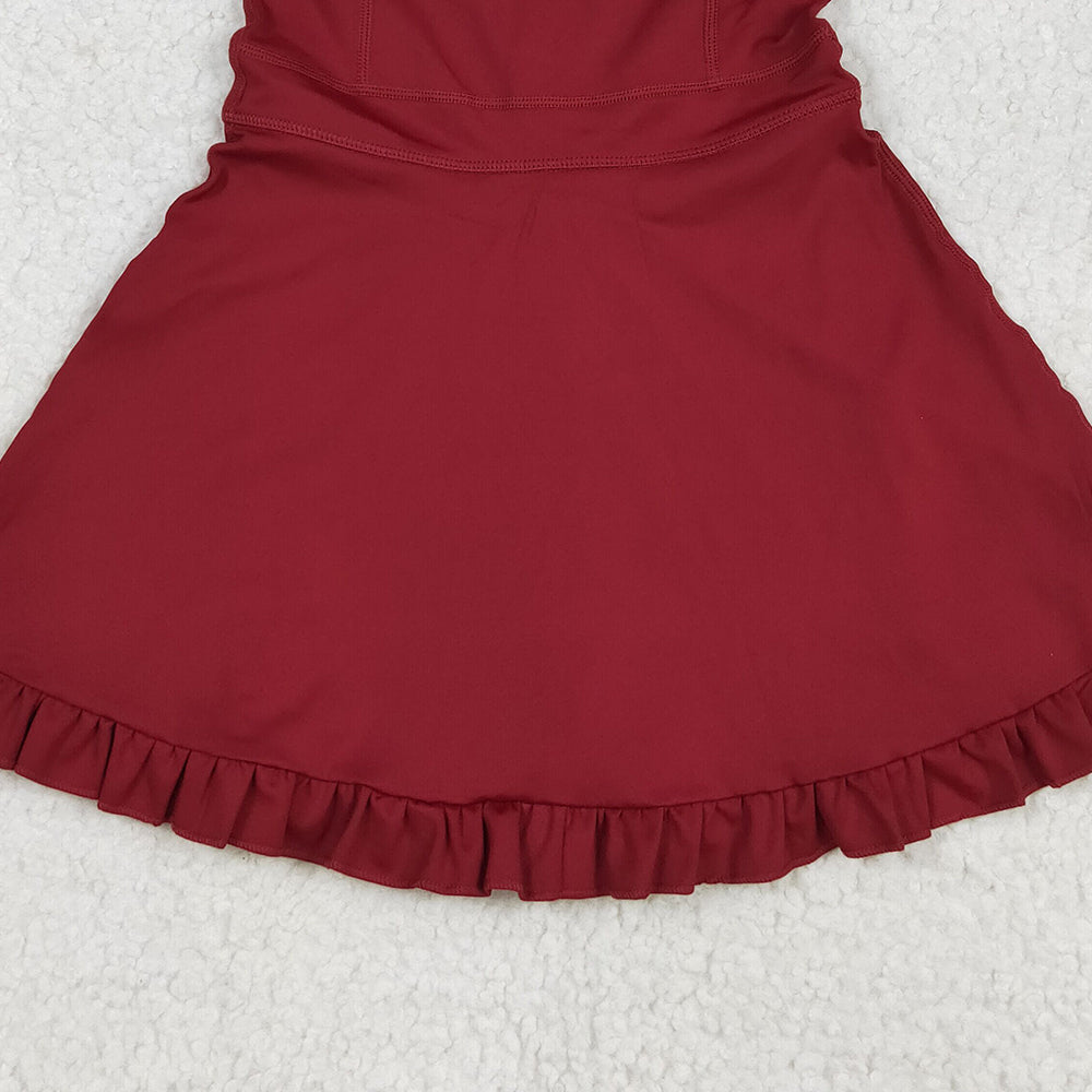 USA Shop (in stock)S0568 Baby Girls Summer Yoga Dress Baby Girls Dark Red Strap Shorts Yoga Knee Length Athletic Dresses